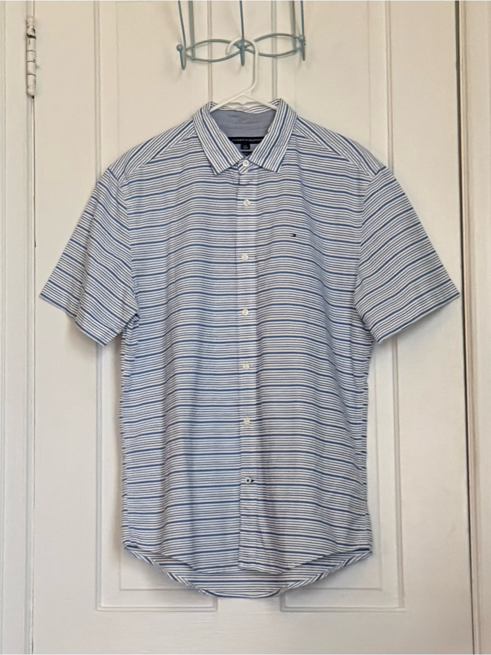 Tommy Hilfiger Short-Sleeve Striped Button-Down Shirt - Light Blue & White